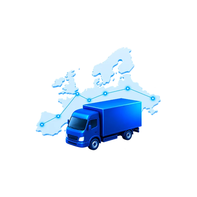 Auslandsumzug: Umzugs-LKW vor einer Europakarte